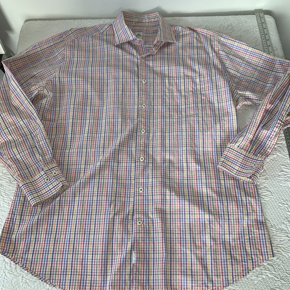 Peter Millar Dress Shirt Mens‎ XL Multi Color Check Long Sleeve Bright